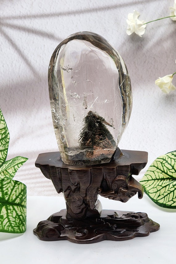 Large AAA Grade, Garden Quartz Freeform with Custom Stand, Statement Piece, Exquisite Specimen Features Harmonious Blend Crystal Clear