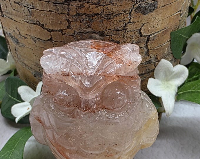Fire Quartz Hand-Carved Owl, Hematoid Quartz Crystal Owl Figurine, Stone of Passion And Focus, Symbol of Wisdom Transformation, Unique
