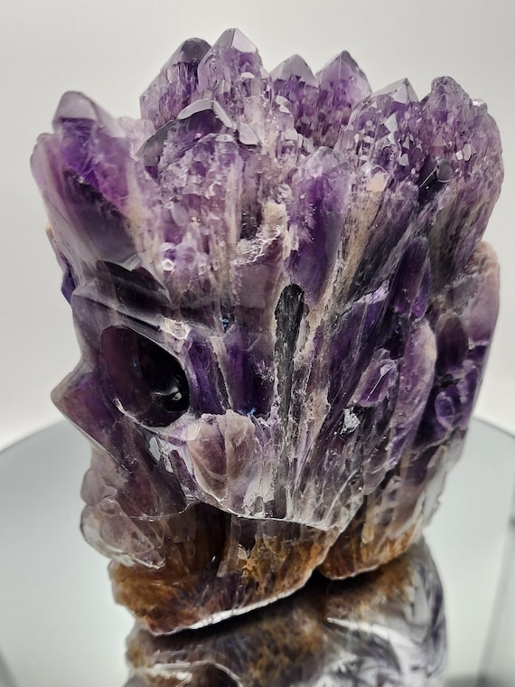 Natural Amethyst Hand Carved Half Skull, Amethyst Skull, Unique One Of A Kind Amethyst Skull.
