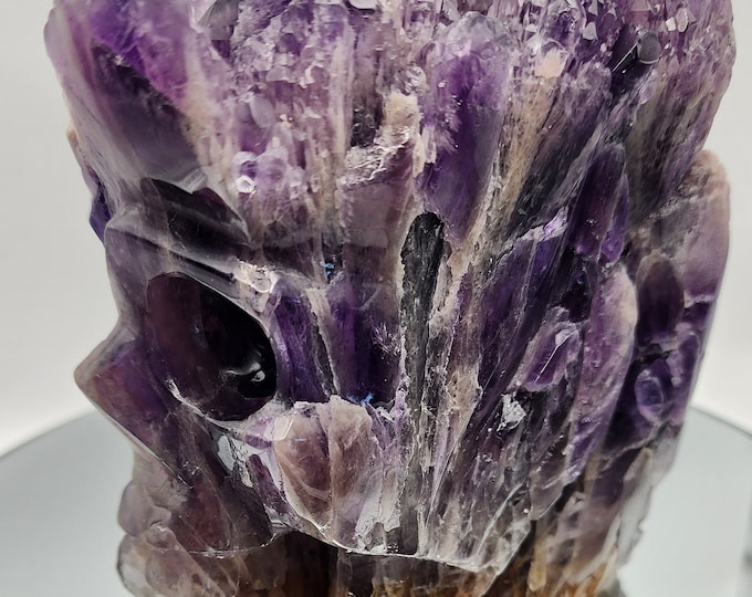 Hand Carved Natural Amethyst Half Skull: Unique Crystal Decor