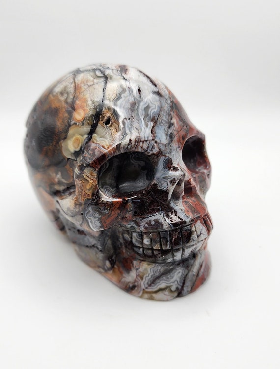 Mexican Agate, Crazy Lace Agate, Skull, Hand Carved Skull, Gemstone Skull, Crystal Energy Healing, Laughing Stone.