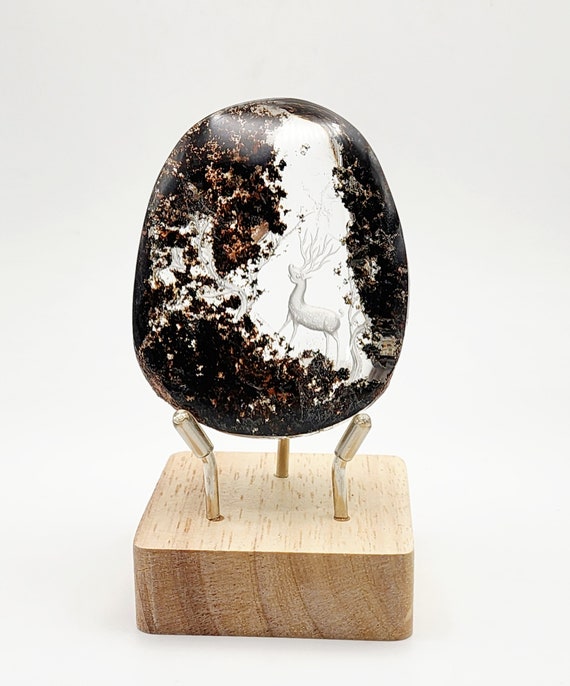 Garden Quartz 2D Deer In Forest, Hand Carved AAA Grade Freeform, A Clear, Polished Collectors' Item That Captivates The Imagination,