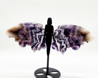 Dream Amethyst Fairy Wings with Stand: Hand Carved Gemstone Decor