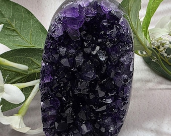 Uruguay Amethyst Freeform Deep Purple Crystal Geode Standing Druzy Cluster Polished Agate Side Natural Gemstone Décor