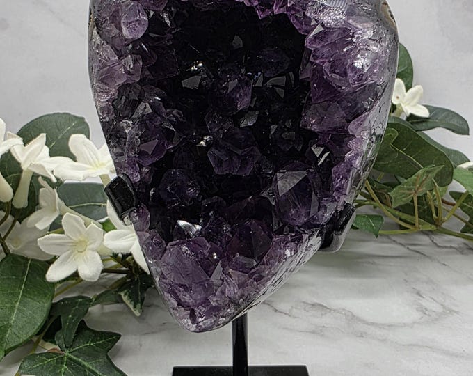 Uruguay Amethyst on Stand, Deep Purple Amethyst Cluster, Black Amethyst Style, Crystal Display, Uruguay Amethyst Decor