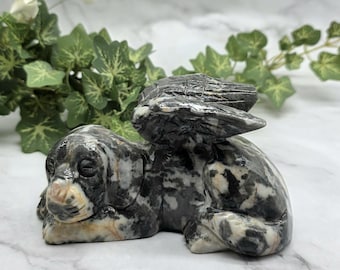 Zebra Jasper Winged Angel Dog: Pet Loss Memorial Statue