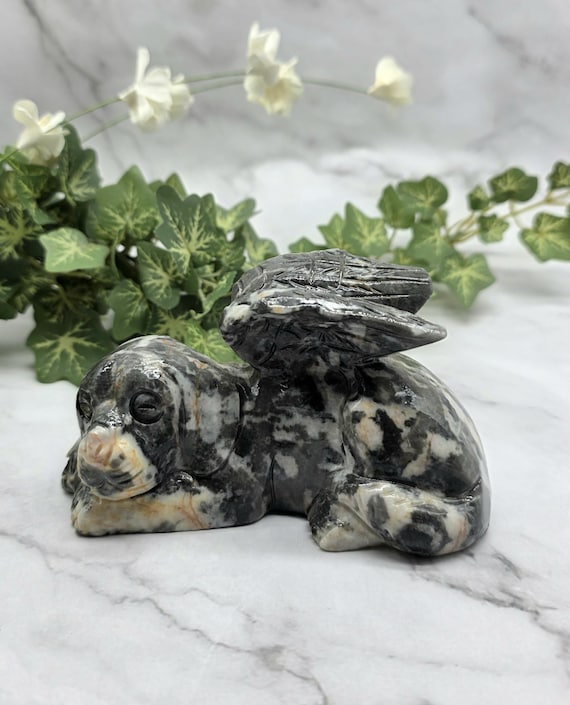 Zebra Jasper Dog,  Memorial Statue, Pet Loss Gift, Angel Dog Carving, Grounding Gemstone Keepsake, Thoughtful Grieving Gift, Pet Angel.