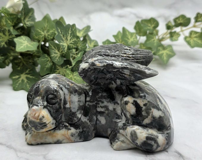 Zebra Jasper Winged Angel Dog: Pet Loss Memorial Statue