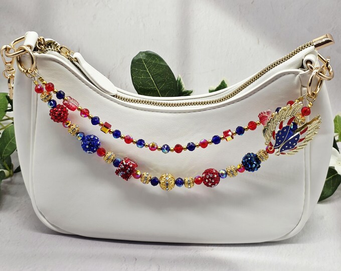 Patriotic Double Wing Bag Charm Wristlet USA 250 Anniversary Purse Charm Red White Blue Phone Strap Americana Accessory