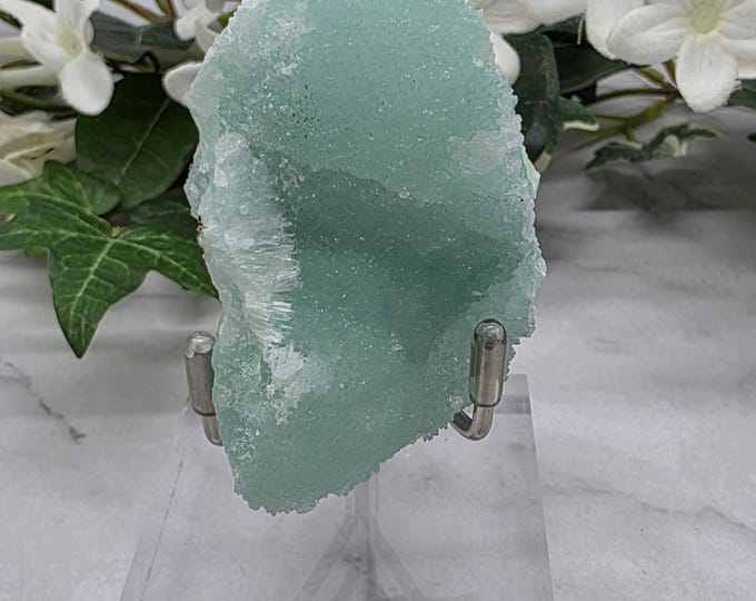 Natural Blue Hemimorphite Druzy on Matrix Mexico | Caribbean Aqua Crystal Specimen with Stand | Small Collector Mineral | Healing Communicat