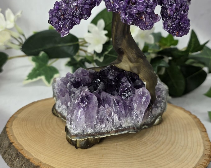 Amethyst Cluster Tree Sculpture Natural Amethyst Bonsai Money Tree | Handcrafted Crystal Art Decor | Healing Gemstone Home & Office Display