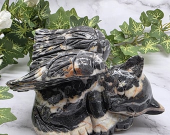 Zebra Jasper Winged Angel Cat Statue: Pet Memorial Gift