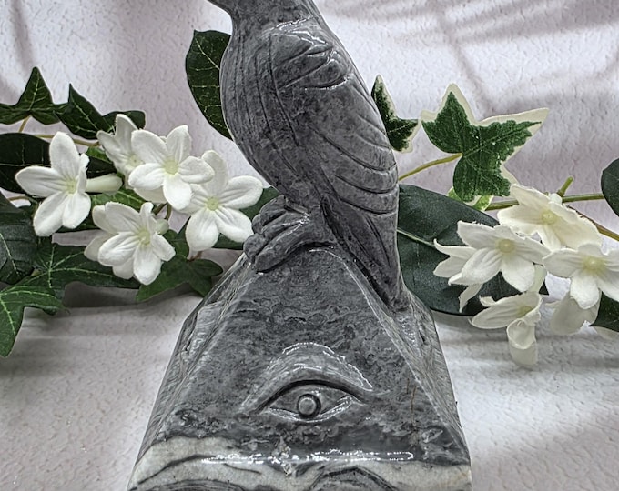 Picasso Jasper Raven Pyramid Sculpture: Gothic Spiritual Decor