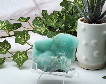 Blue Hemimorphite Specimen: Durango Mexico Gemstone with Acrylic Stand