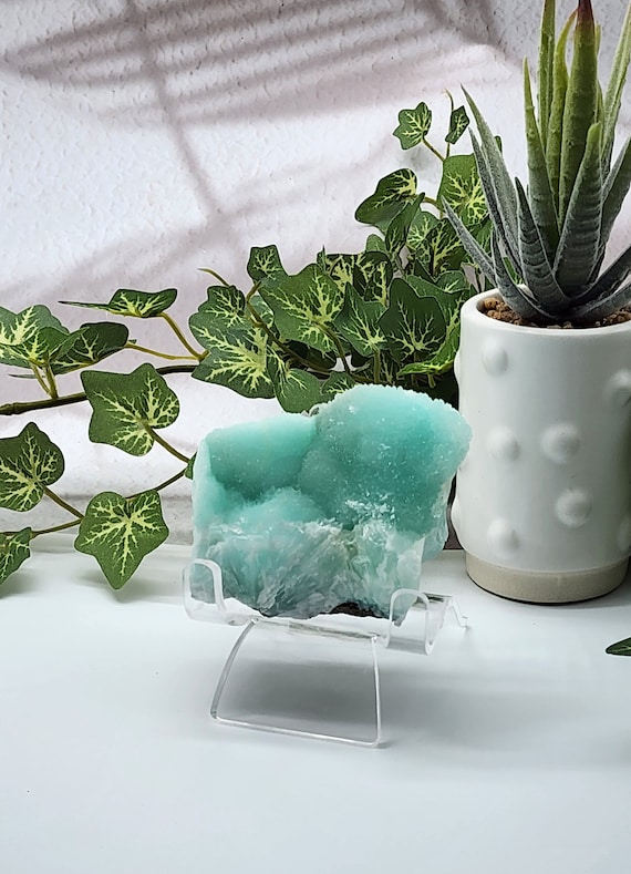 Hemimorphite Blue Specimen On Light Matrix, Durango Mexico Origin, Beautiful Blue Natural Gemstone Specimen, Free Acrylic Stand Included