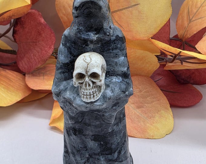 Lavakite Grim Reaper Carving, Gothic Skull Figurine, Halloween Decor