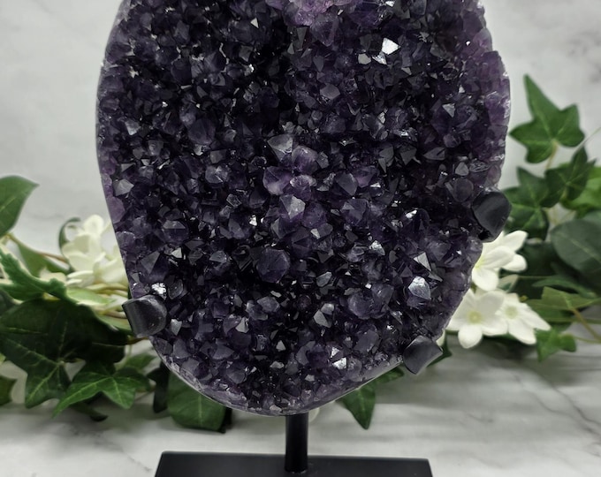 XL Deep Purple Uruguay Amethyst on Stand | 4 lb Collector Specimen | Dark Druzy Crystal Display | Statement Amethyst Decor