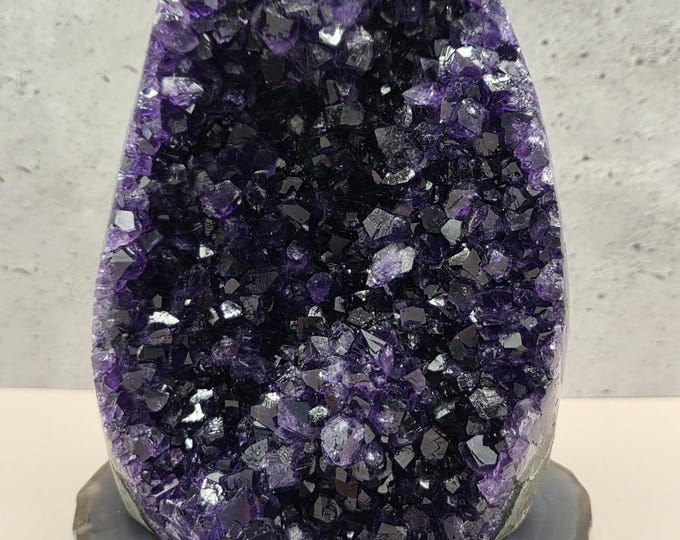 Uruguay Amethyst Geode Dark Purple Freeform on Complimentary Agate Slab 4 LBs 9.7 Oz