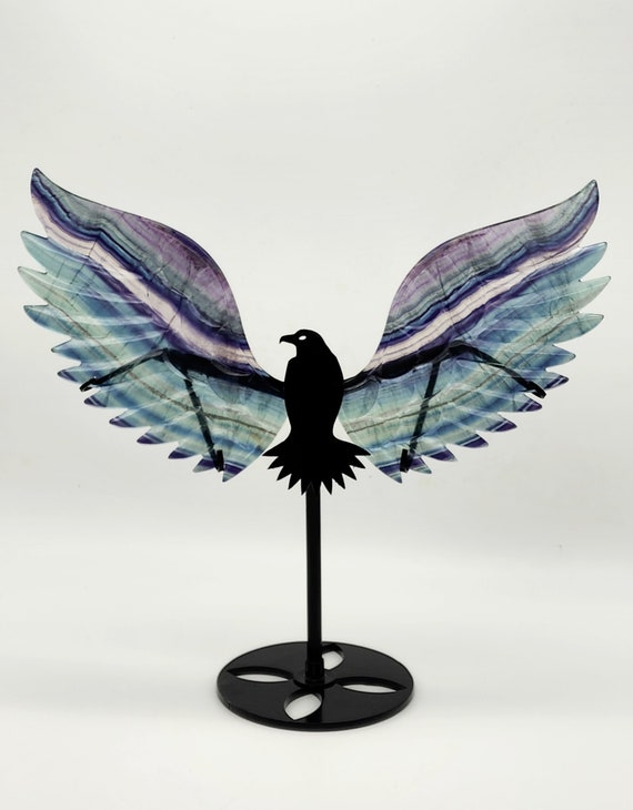 Rainbow Flourite Raven Wings, Flourite Wings, Rainbow Fluorite Raven And Stand, New Beginnings Gift