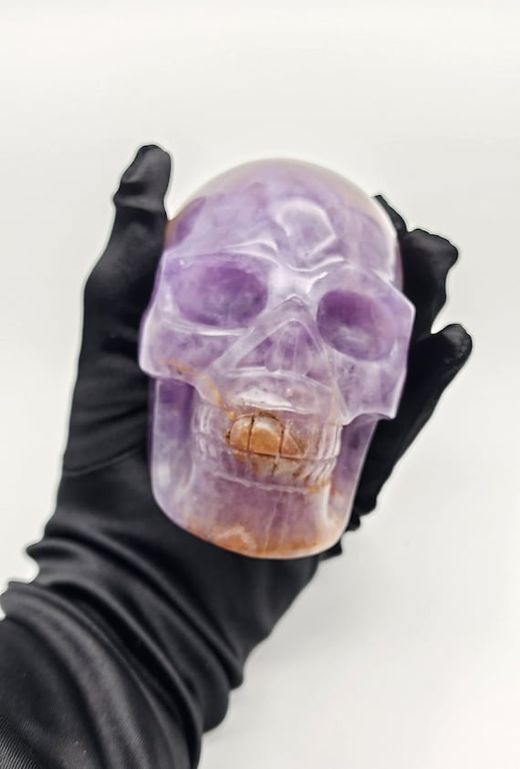 Natural Amethyst/Agate Hand Carved Skull, With Small Druzy, Amethyst Skull, Agate Skull Gift For Collectors