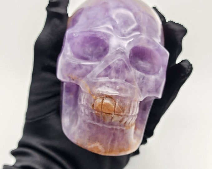 Amethyst Agate Hand Carved Skull: Druzy Crystal Collector Gift