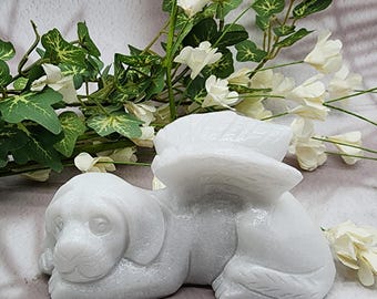 White Jade Winged Dog Statue: Pet Memorial Keepsake