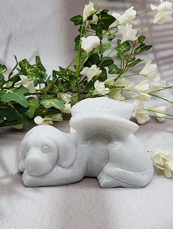 White Jade Winged Dog Memorial Statue Pet Loss Gift Angel Dog Carving Healing Gemstone Keepsake Thoughtful Grieving Gift Pet Remembrance