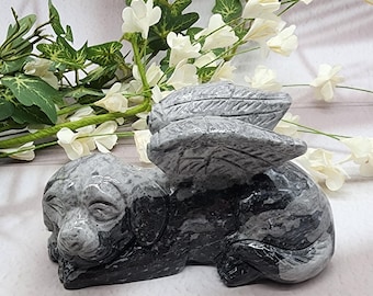 Picasso Jasper Winged Angel Dog Statue: Pet Memorial Keepsake