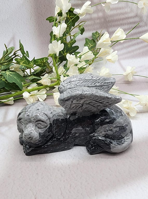 Picasso Jasper Dog Memorial Statue Pet Loss Gift Angel Dog Carving Healing Gemstone Keepsake Thoughtful Grieving Gift Pet Remembrance