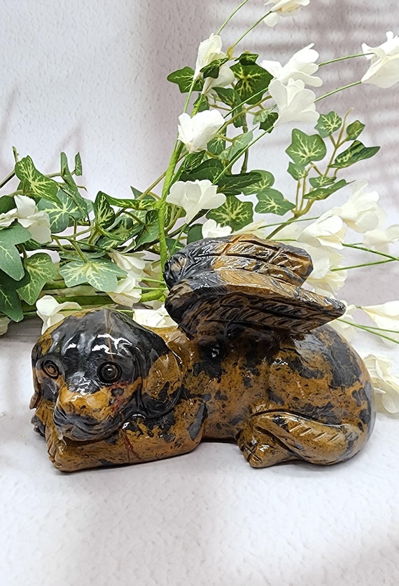Mountain Jasper Winged Dog,  Memorial Statue, Pet Loss Gift, Angel Dog Carving, Grounding  Keepsake, Thoughtful Grieving Gift, Pet Angel.