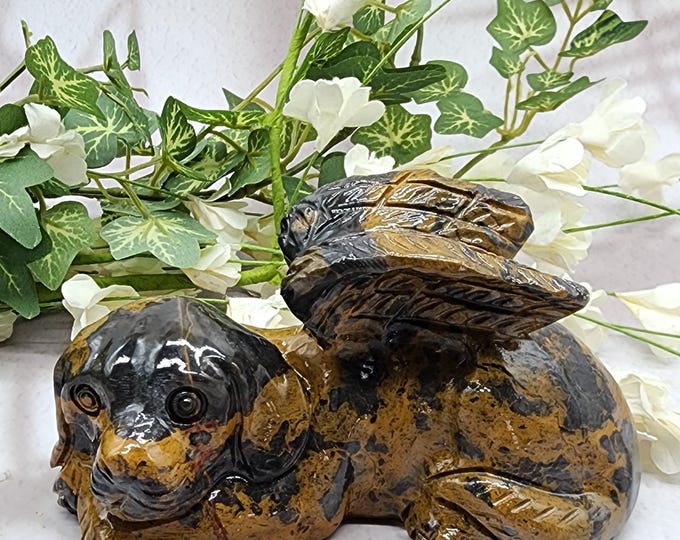 Mountain Jasper Winged Dog Statue: Pet Memorial Gift