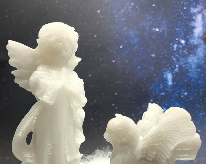 White Jade Winged Cat & Angel Set: Pet Memorial Gift