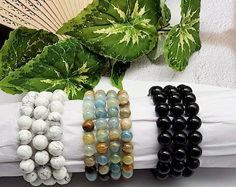 Crystal Beaded Bracelet Set: Black Obsidian, Howlite, Blue Onyx (9pc Wholesale Lot)