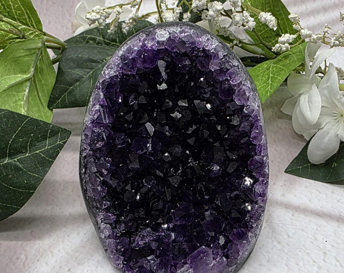 Dark Purple Uruguay Amethyst Freeform, Premium Color Crystal, Collector Display, Natural Amethyst with Light Basalt, Grape Jelly Color