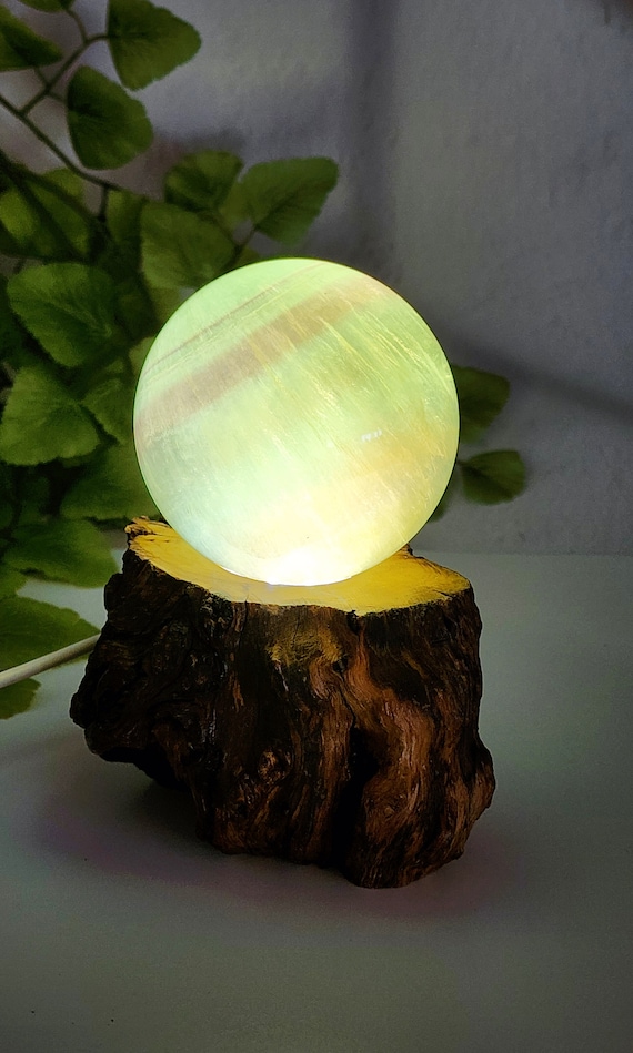 Candy Flourite Sphere With Free Lighted Natural Wood Stand, Flourite Sphere And Stand, Positive Energy Healing