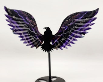 Dark Purple Fluorite Raven Wings on Stand