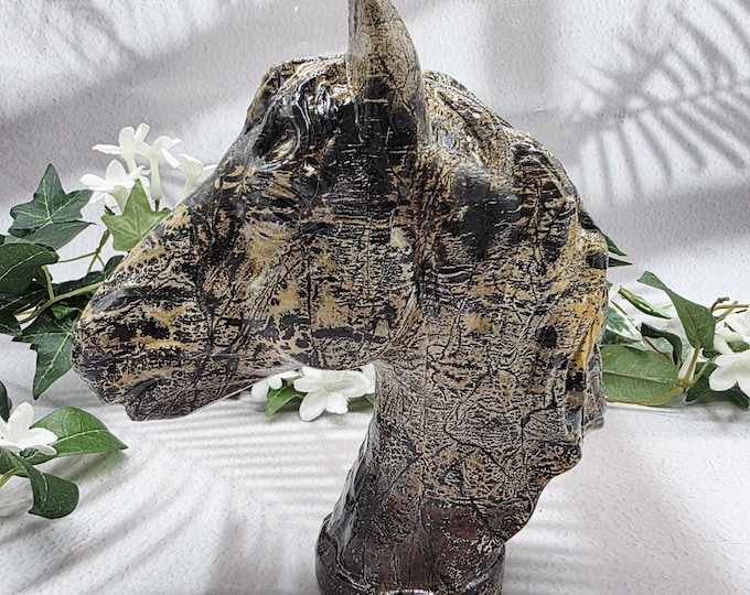 Large Picture Jasper Horse Bust Carving, Hand Carved Stone Sculpture, Equestrian Decor