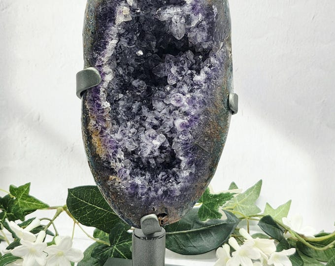 Uruguay Amethyst Clear Quartz Geode Agate Crystal 4LB 2OZ Rotating Stand