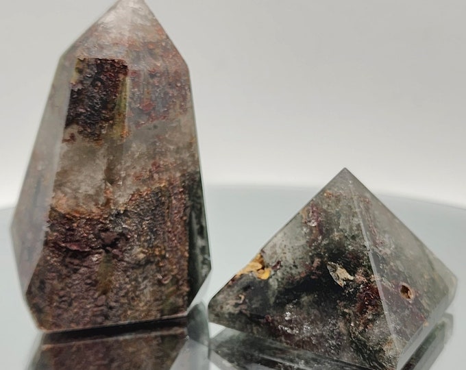 Garden Quartz Set: Lodolite Point & Pyramid - Grounding Crystals