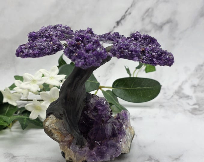 Amethyst Cluster Tree Sculpture Natural Amethyst Bonsai Money Tree | Handcrafted Crystal Art Decor | Healing Gemstone Home & Office Display