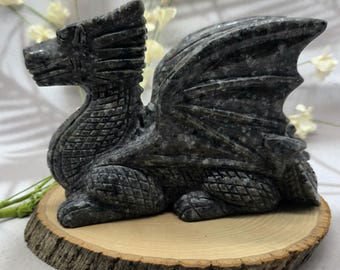 UV Reactive Yooperlite Dragon: Hand-Carved Glowing Crystal Statue