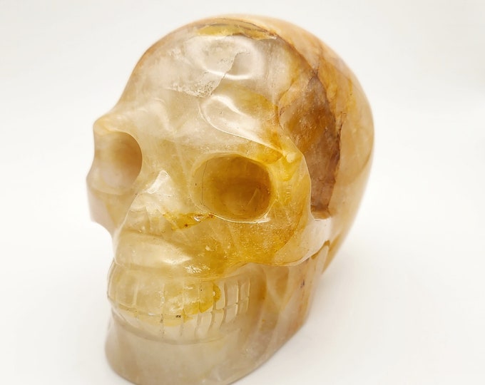 Hand Carved Golden Healer Skull: Healing Gemstone Decor