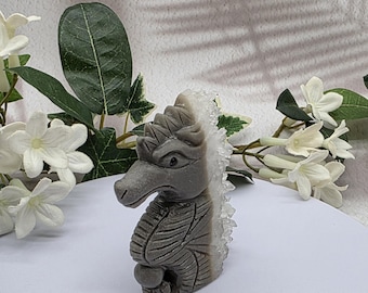 Hand-Carved Quartz Cluster Seahorse • Natural Crystal Seahorse Sculpture • Raw Quartz Points • Ocean Spirit Carving • Unique Crystal Art