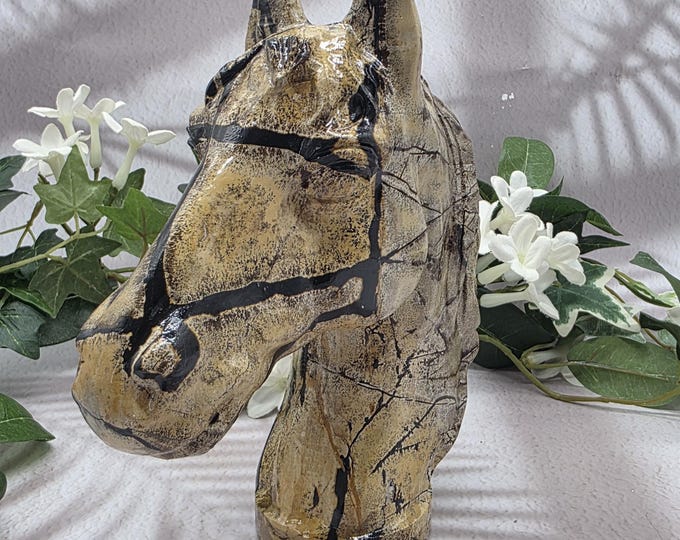 Picture Jasper Horse Bust Carving, Hand Carved Stone Sculpture, Equestrian Decor