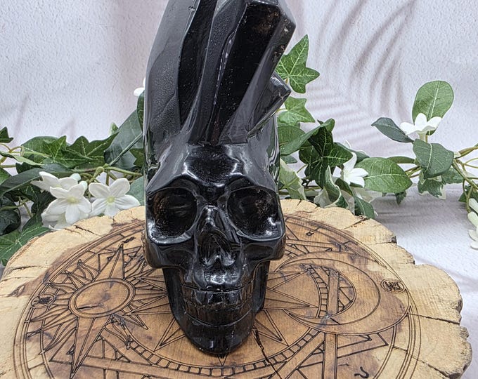Dark Smoky Quartz Crystal Skull Carving – Rustic Polished Statement Piece