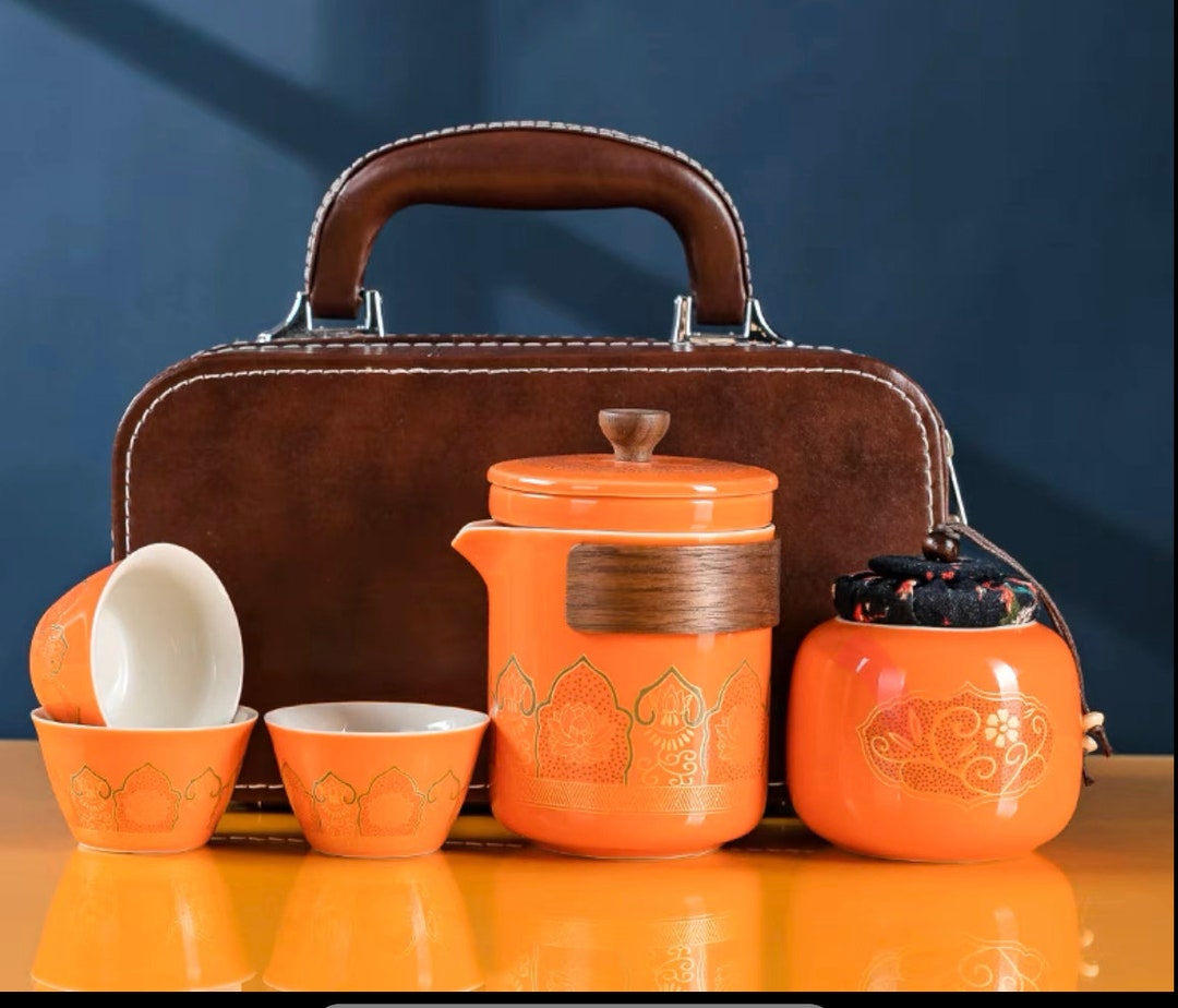 Travel Tea Setceramic Tea Pot Set With 3cups and Canister Etsy