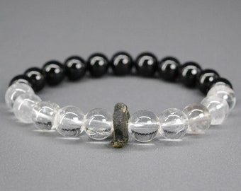 Moldavite bracelet men with Clear Quartz High vibration green meteorite bracelet