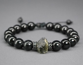 Pulsera de moldavita para hombre con turmalina negra Pulsera de meteorito verde de alta vibración