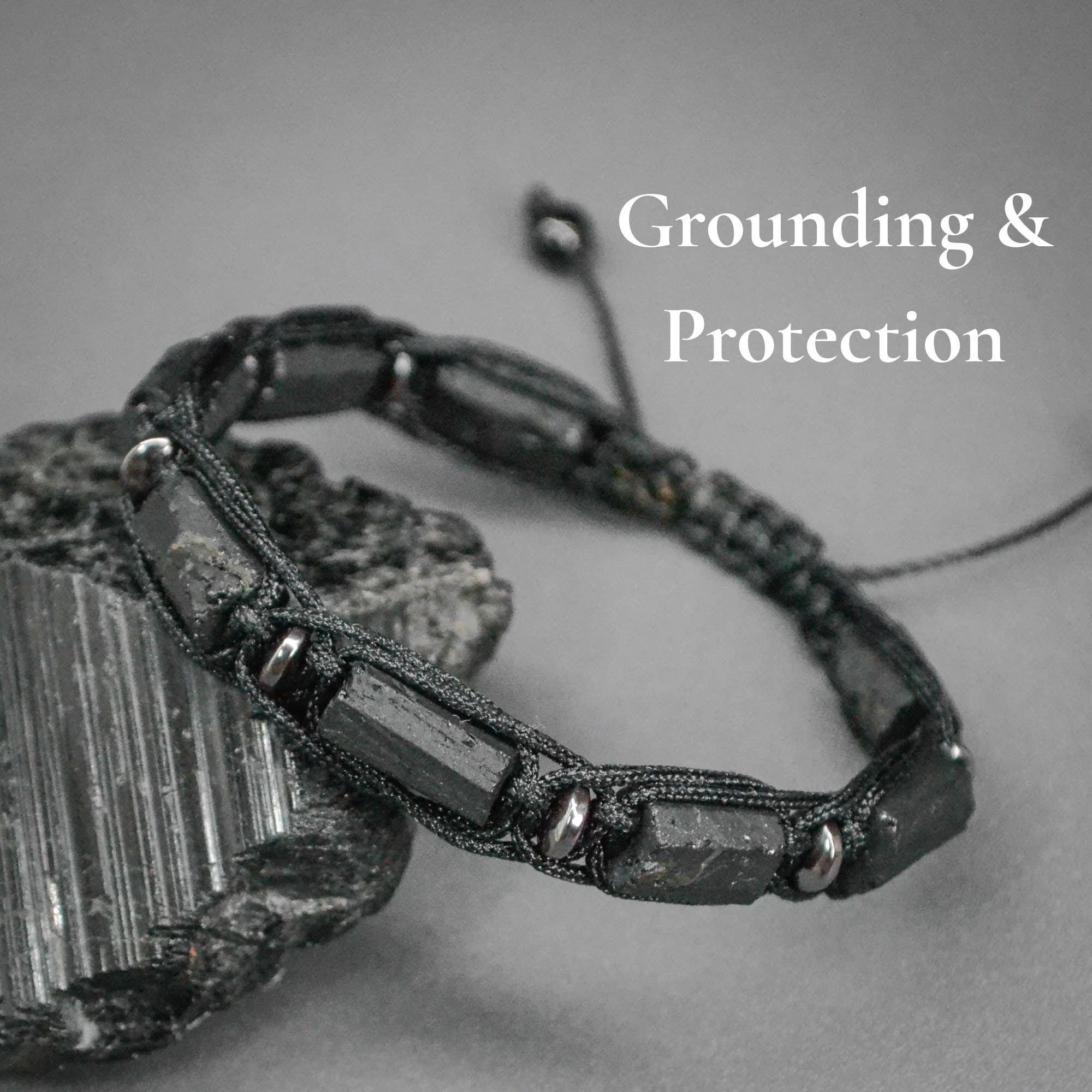 Raw black tourmaline bracelet for men and women Adjustable protection stone bracelet