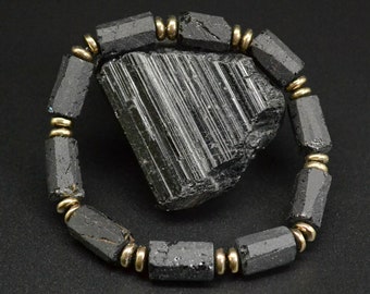 Elastic Raw black tourmaline bracelet for men EMF 5 G protection stone bracelet